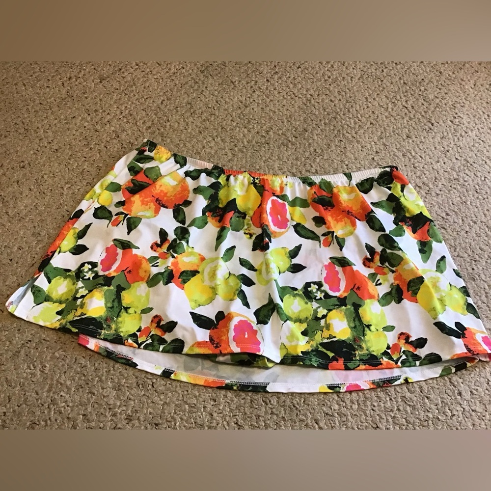 CACIQUE WOMENS PLUS SZ 28 SWIM SKIRT NWT LINER INTACT FRUITS LEMONS